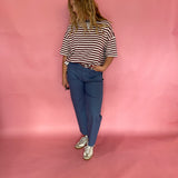 Block Party Stripe Colorblock Knit Tee in Burgundy