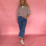 Block Party Stripe Colorblock Knit Tee in Burgundy