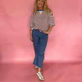 Block Party Stripe Colorblock Knit Tee in Burgundy