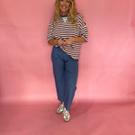 Block Party Stripe Colorblock Knit Tee in Burgundy