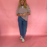 Block Party Stripe Colorblock Knit Tee in Burgundy