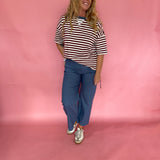 Block Party Stripe Colorblock Knit Tee in Burgundy