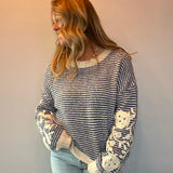 Bloom & Stripe Embroidered Sweater Top