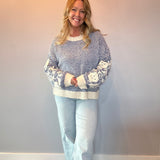 Bloom & Stripe Embroidered Sweater Top