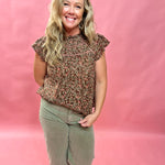 Blooms Ruffle Lace Top in Brown