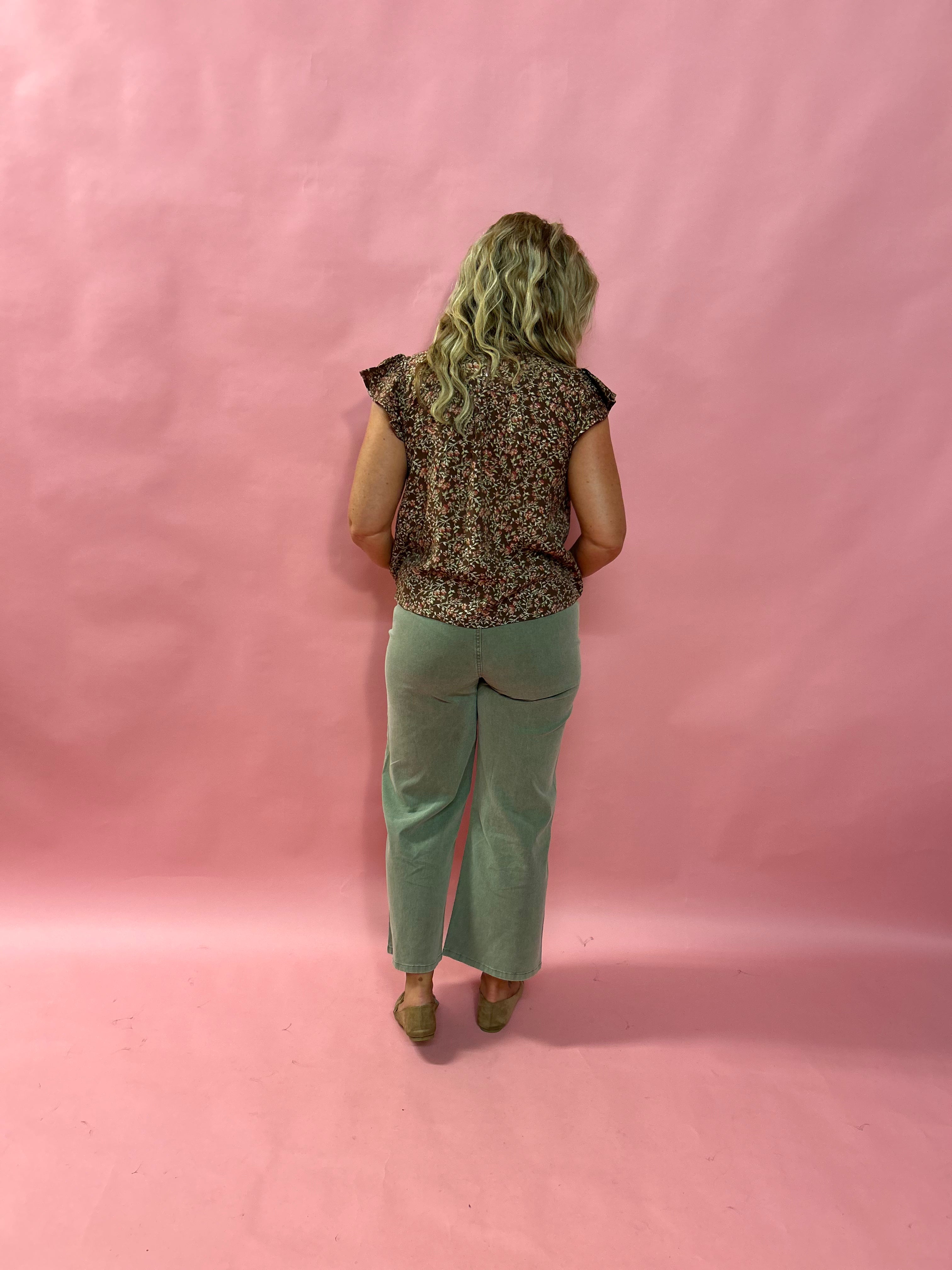 Blooms Ruffle Lace Top in Brown