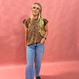 Blooms Ruffle Lace Top in Brown