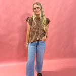 Blooms Ruffle Lace Top in Brown
