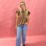 Blooms Ruffle Lace Top in Brown