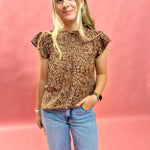 Blooms Ruffle Lace Top in Brown