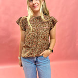 Blooms Ruffle Lace Top in Brown