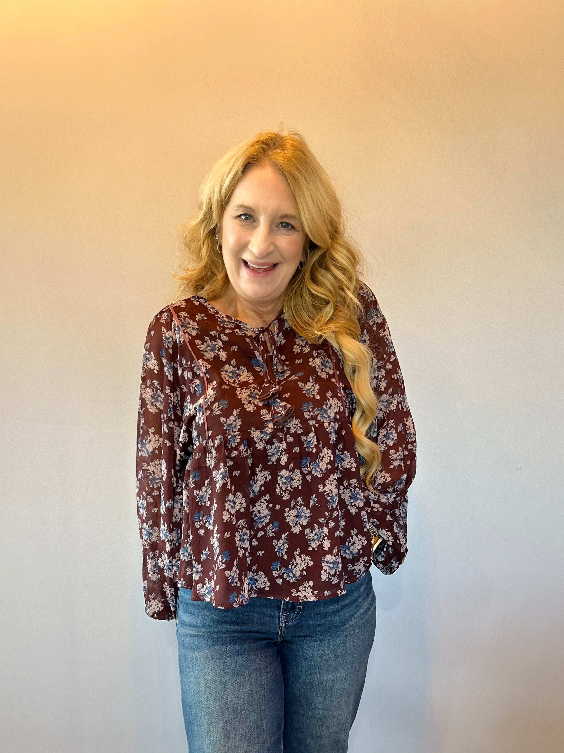 Blossom Breeze Tie-Neck Blouse