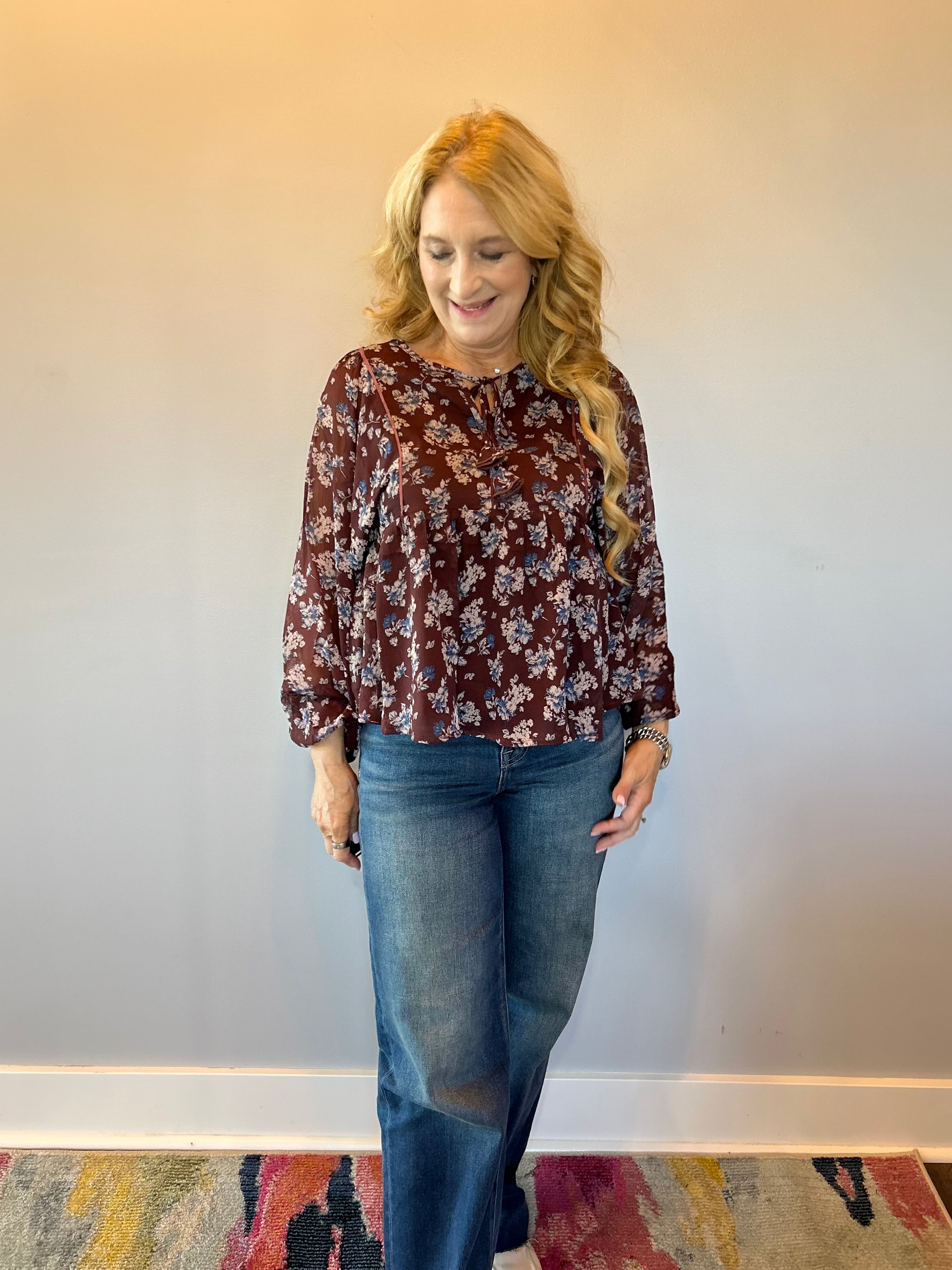 Blossom Breeze Tie-Neck Blouse