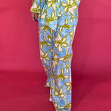 Blue and yellow floral wide-leg pants with elastic drawstring waist and side pockets – Shabby 2 Chic Boutiques