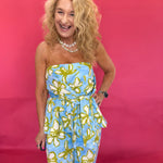 Blue and yellow floral wide-leg pants with elastic drawstring waist and side pockets – Shabby 2 Chic Boutiques