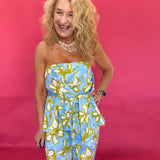 Blue and yellow floral wide-leg pants with elastic drawstring waist and side pockets – Shabby 2 Chic Boutiques