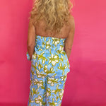 Blue and yellow floral strapless peplum top with self-tie front and smocked back – Shabby 2 Chic Boutiques