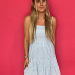 Blue Skies Gingham Tiered Mini Dress - Shabby 2 Chic Boutiques