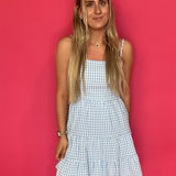 Blue Skies Gingham Tiered Mini Dress - Shabby 2 Chic Boutiques