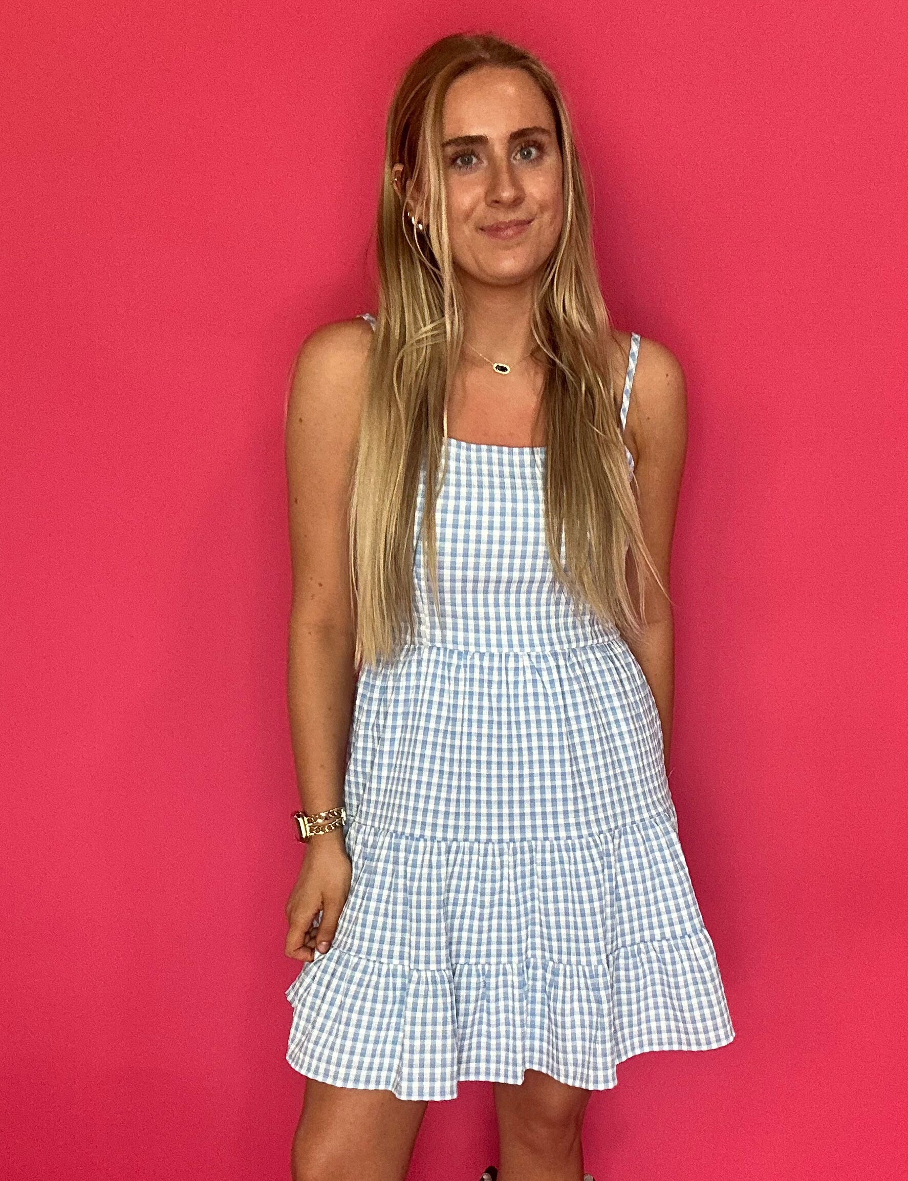 Blue Skies Gingham Tiered Mini Dress - Shabby 2 Chic Boutiques