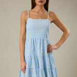 Blue Skies Gingham Tiered Mini Dress - Shabby 2 Chic Boutiques