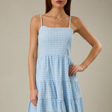 Blue Skies Gingham Tiered Mini Dress - Shabby 2 Chic Boutiques