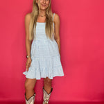Blue Skies Gingham Tiered Mini Dress - Shabby 2 Chic Boutiques