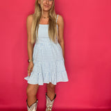 Blue Skies Gingham Tiered Mini Dress - Shabby 2 Chic Boutiques