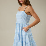 Blue Skies Gingham Tiered Mini Dress - Shabby 2 Chic Boutiques