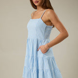 Blue Skies Gingham Tiered Mini Dress - Shabby 2 Chic Boutiques