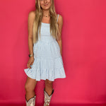Blue Skies Gingham Tiered Mini Dress - Shabby 2 Chic Boutiques