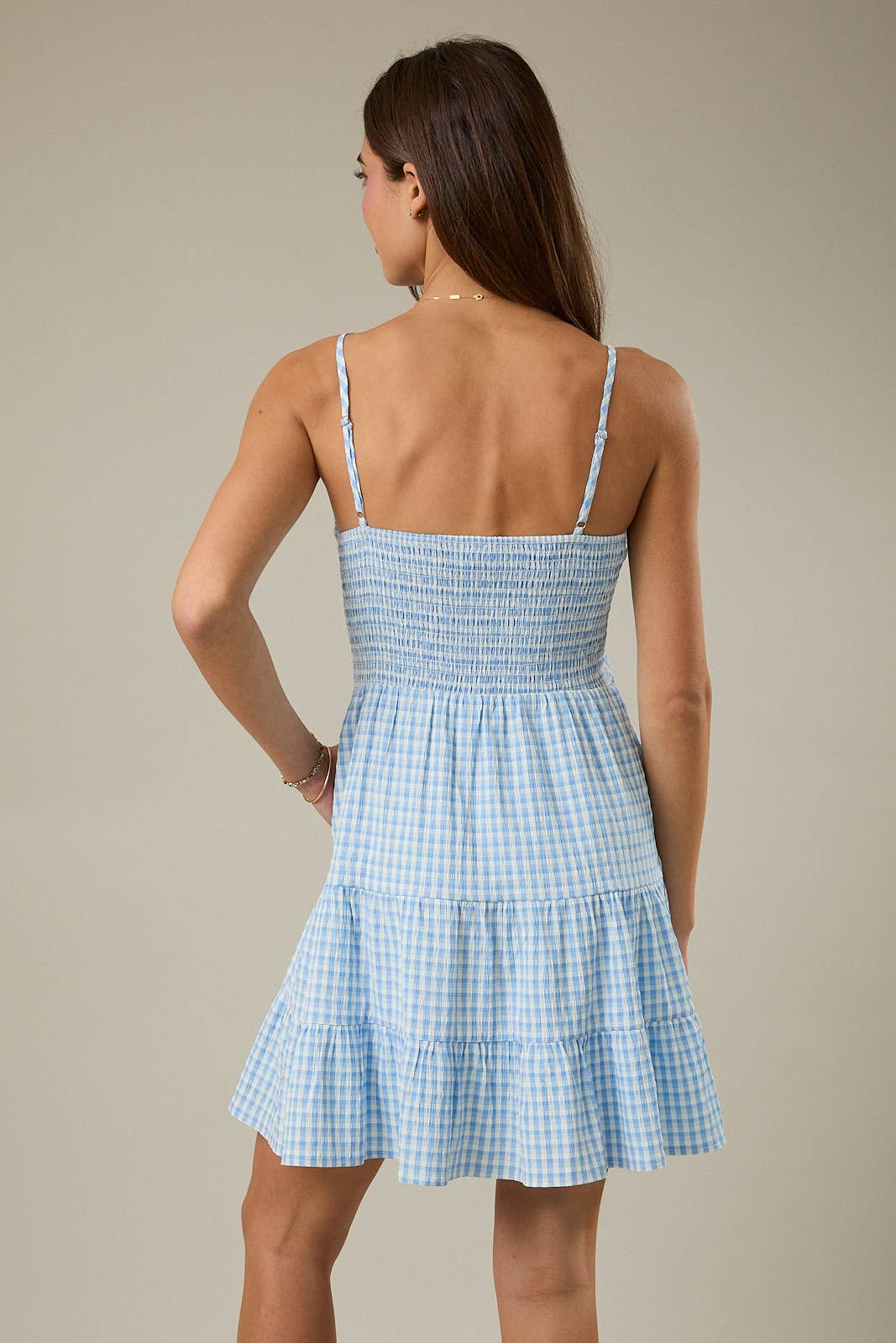Blue Skies Gingham Tiered Mini Dress - Shabby 2 Chic Boutiques