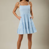 Blue Skies Gingham Tiered Mini Dress - Shabby 2 Chic Boutiques
