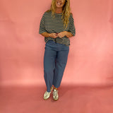 Blue and Brown Striped Oversized Boyfriend Tee