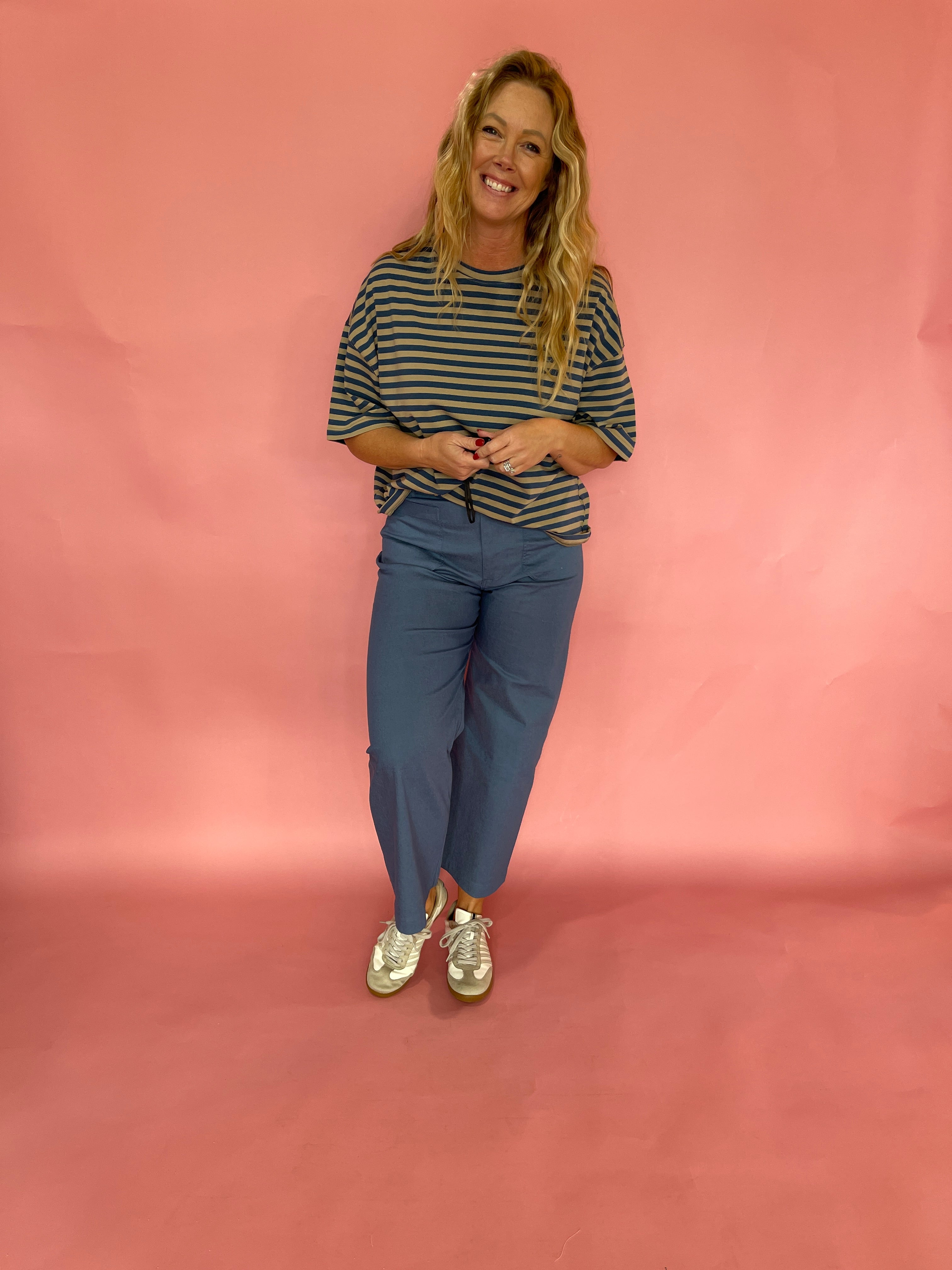 Blue and Brown Striped Oversized Boyfriend Tee