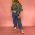 Blue and Brown Striped Oversized Boyfriend Tee