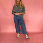 Blue and Brown Striped Oversized Boyfriend Tee