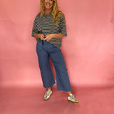 Blue and Brown Striped Oversized Boyfriend Tee