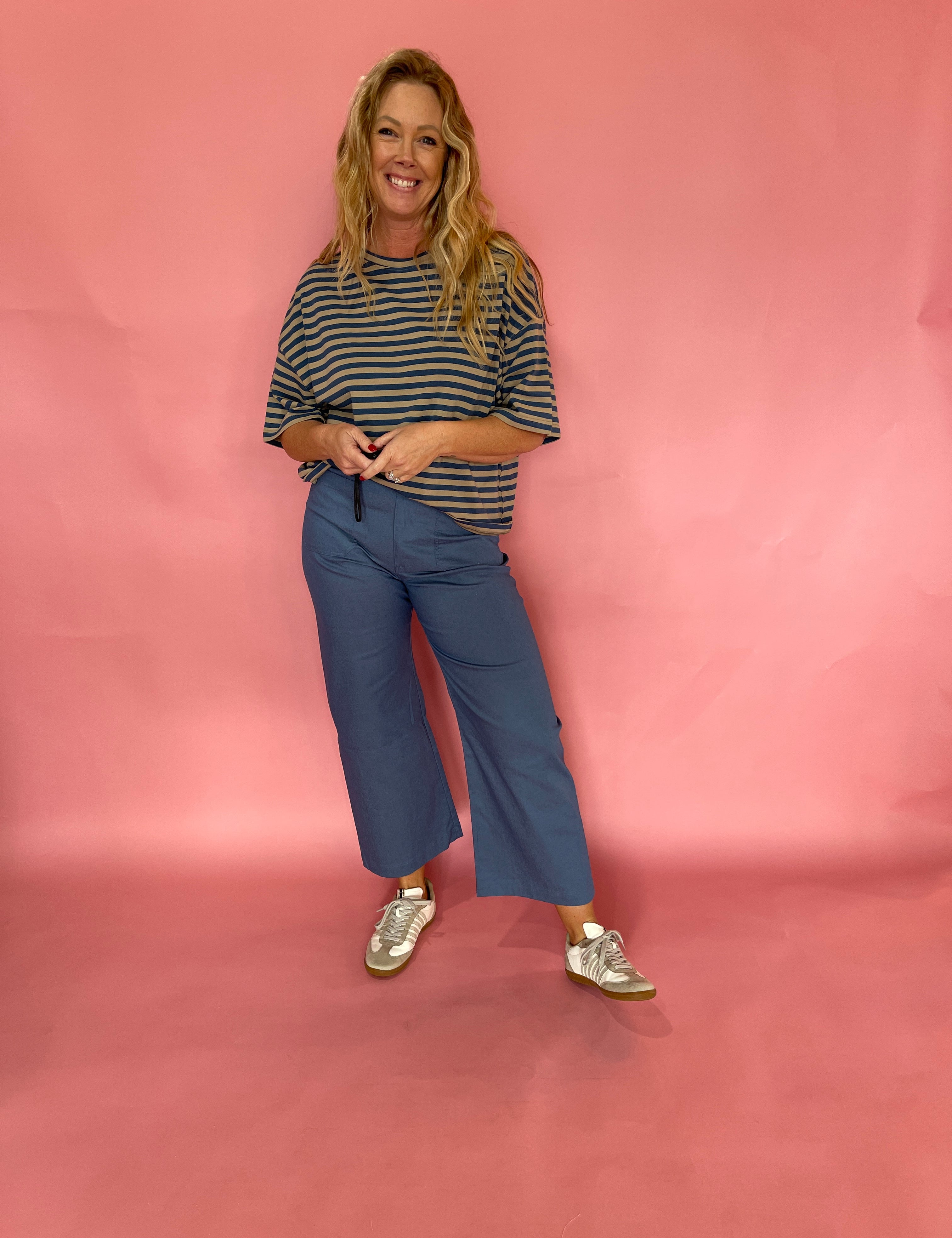 Blue and Brown Striped Oversized Boyfriend Tee