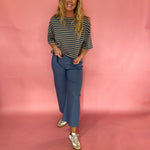Blue and Brown Striped Oversized Boyfriend Tee