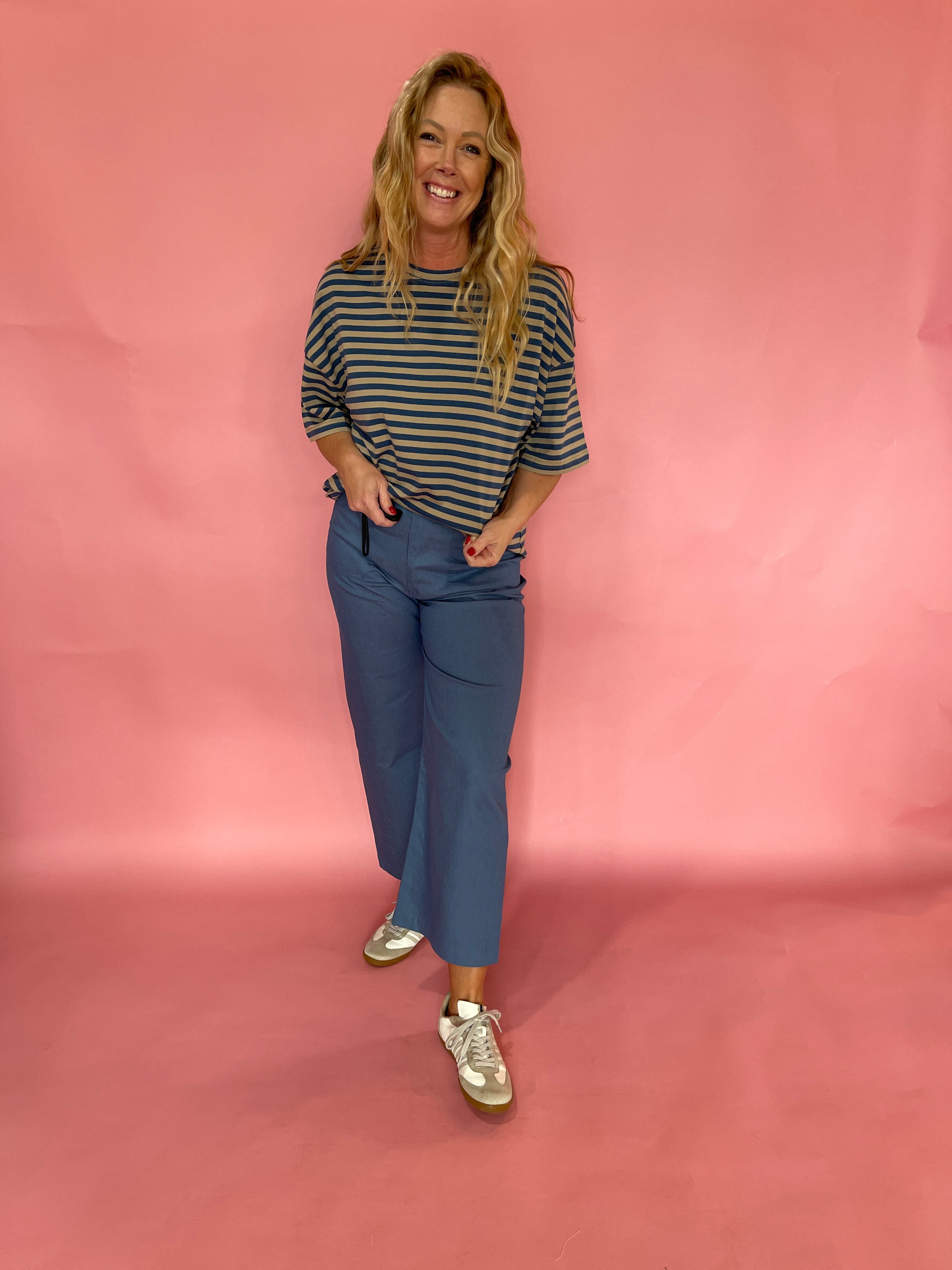 Blue and Brown Striped Oversized Boyfriend Tee