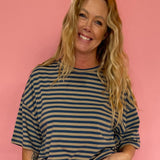 Blue and Brown Striped Oversized Boyfriend Tee