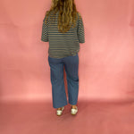 Blue and Brown Striped Oversized Boyfriend Tee