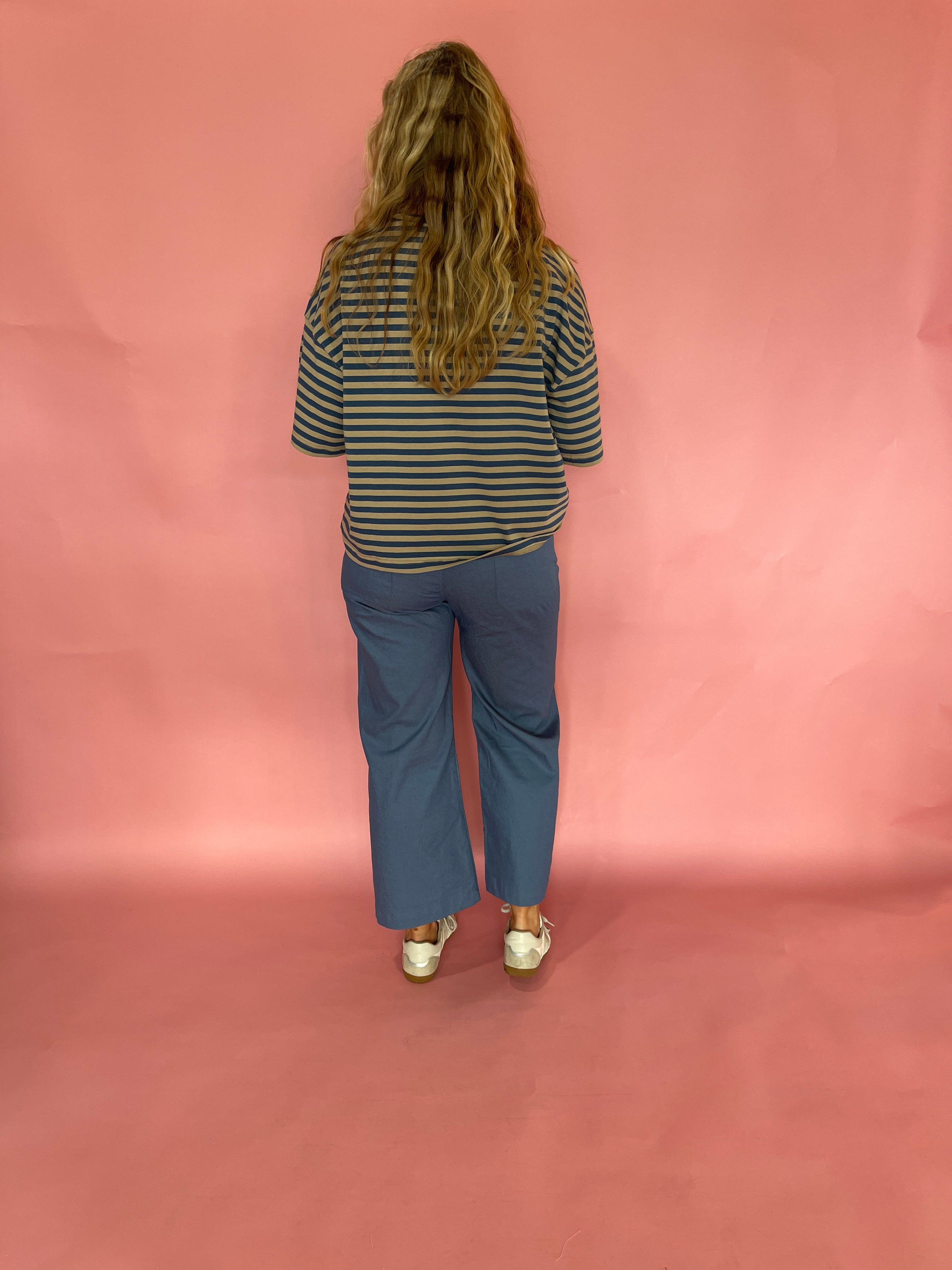 Blue and Brown Striped Oversized Boyfriend Tee