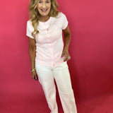 Blush Basics Ribbed Button-Front Crew Neck Top - Shabby 2 Chic Boutiques