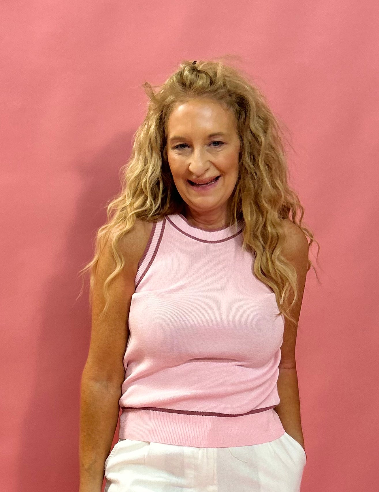 Blush Breeze Halter Knit Sleeveless Tank in Pink