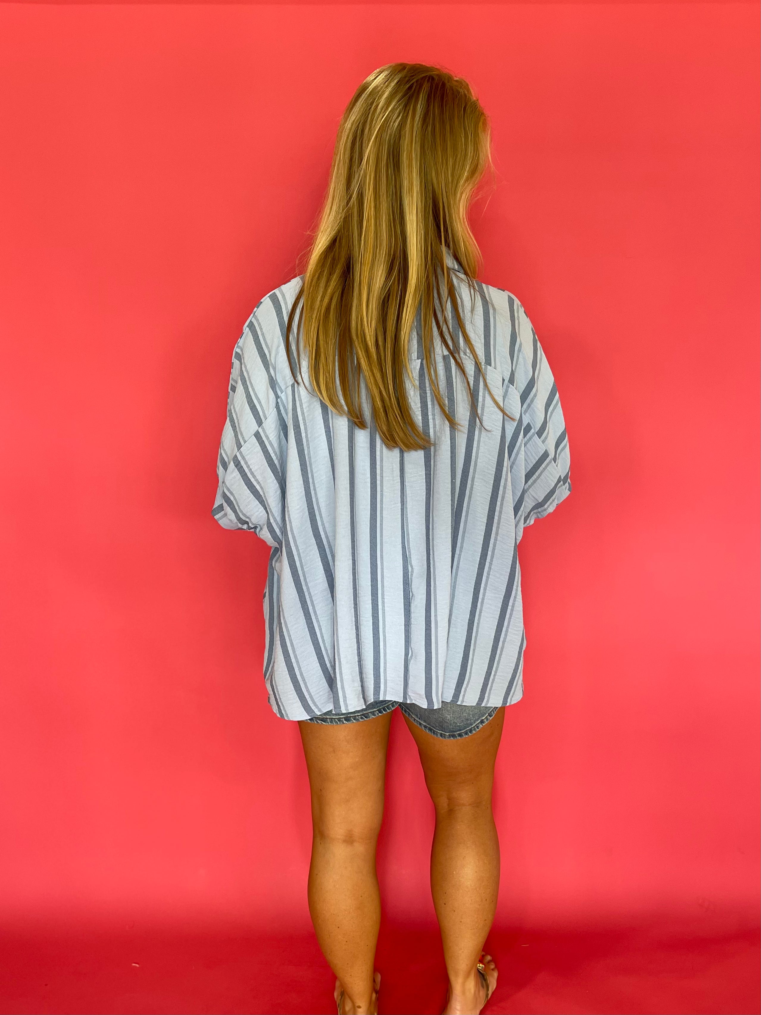 Blush Breeze Oversized Button Down in Spring Blue - Shabby 2 Chic Boutiques
