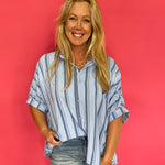 Blush Breeze Oversized Button Down in Spring Blue - Shabby 2 Chic Boutiques