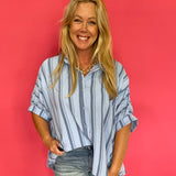 Blush Breeze Oversized Button Down in Spring Blue - Shabby 2 Chic Boutiques