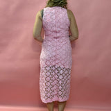 Blush Elegance: Embroidered Lace Midi Dress in Pink